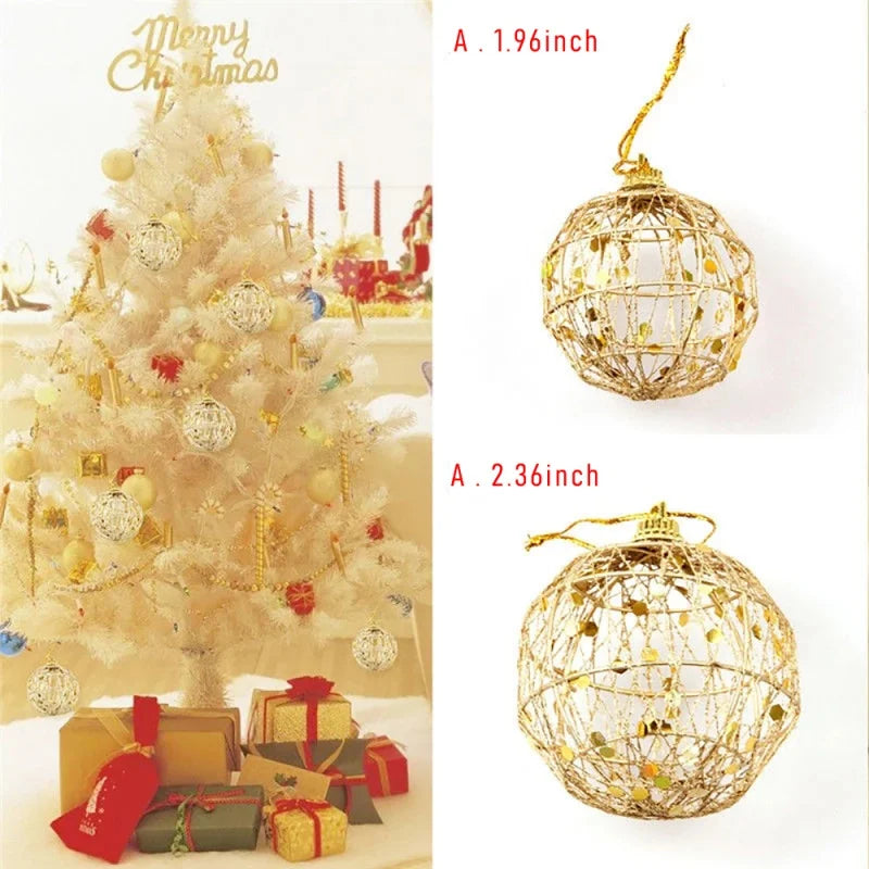 6PCS Round Shape Gold Bling Christmas Tree Pendant Ball for Christmas Birthday Party Wedding Party Ornament Home Decorations