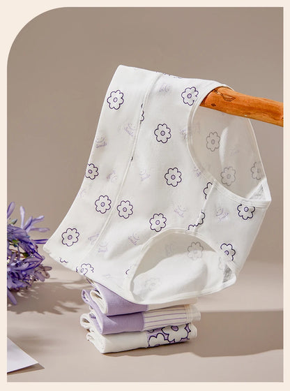 4Pcs/Set Cotton Panties Women High Waist Slimming Underwear Cute Print Young Girls Briefs Plus Size M-4XL Soft Female Lingerie