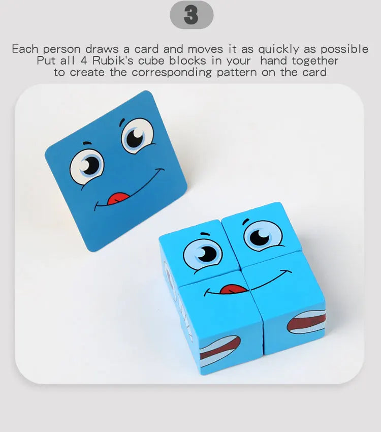 Kids Emotions Expression Game Wooden Cube Face Changing Board Cartoon Puzzle Toy Montessori Thinking Challenge Games