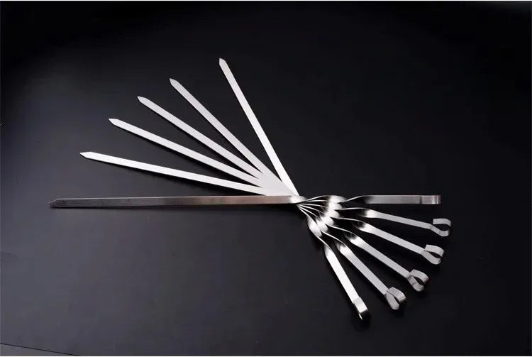 50cm 6Pcs BBQ Skewer Stainless Steel Wide Barbecue Sticks Flat BBQ Fork Outdoor Camping Picnic BBQ Utensil Kitchen Accessories