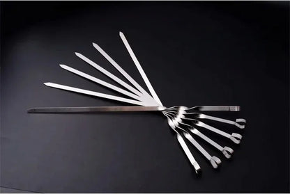 50cm 6Pcs BBQ Skewer Stainless Steel Wide Barbecue Sticks Flat BBQ Fork Outdoor Camping Picnic BBQ Utensil Kitchen Accessories
