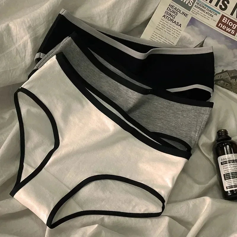 Sports Cool Style Minimalist Girls' Underwear Mid Waist Japanese White Black Cotton Women's Triangle Стринги Женские