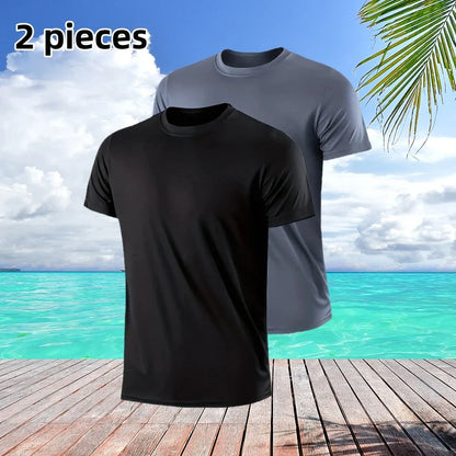 2 pieces of summer men's new short-sleeved t-shirt solid color bottoming shirt loose casual half-sleeved body shirt men's tops
