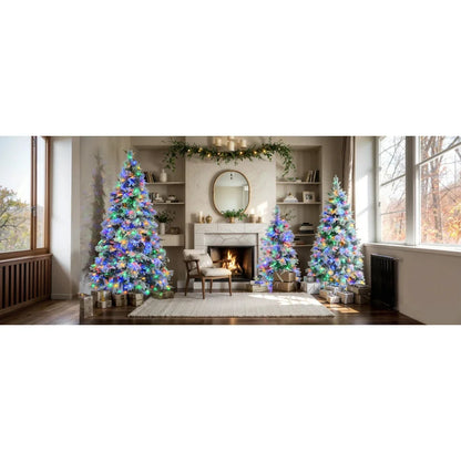4FT Pre-Lit Spruce Snow Flocked Christmas Tree, Artificial with Pine Cones, 170 Tips, PVC Branches, 120 Multi-Color LED Lights