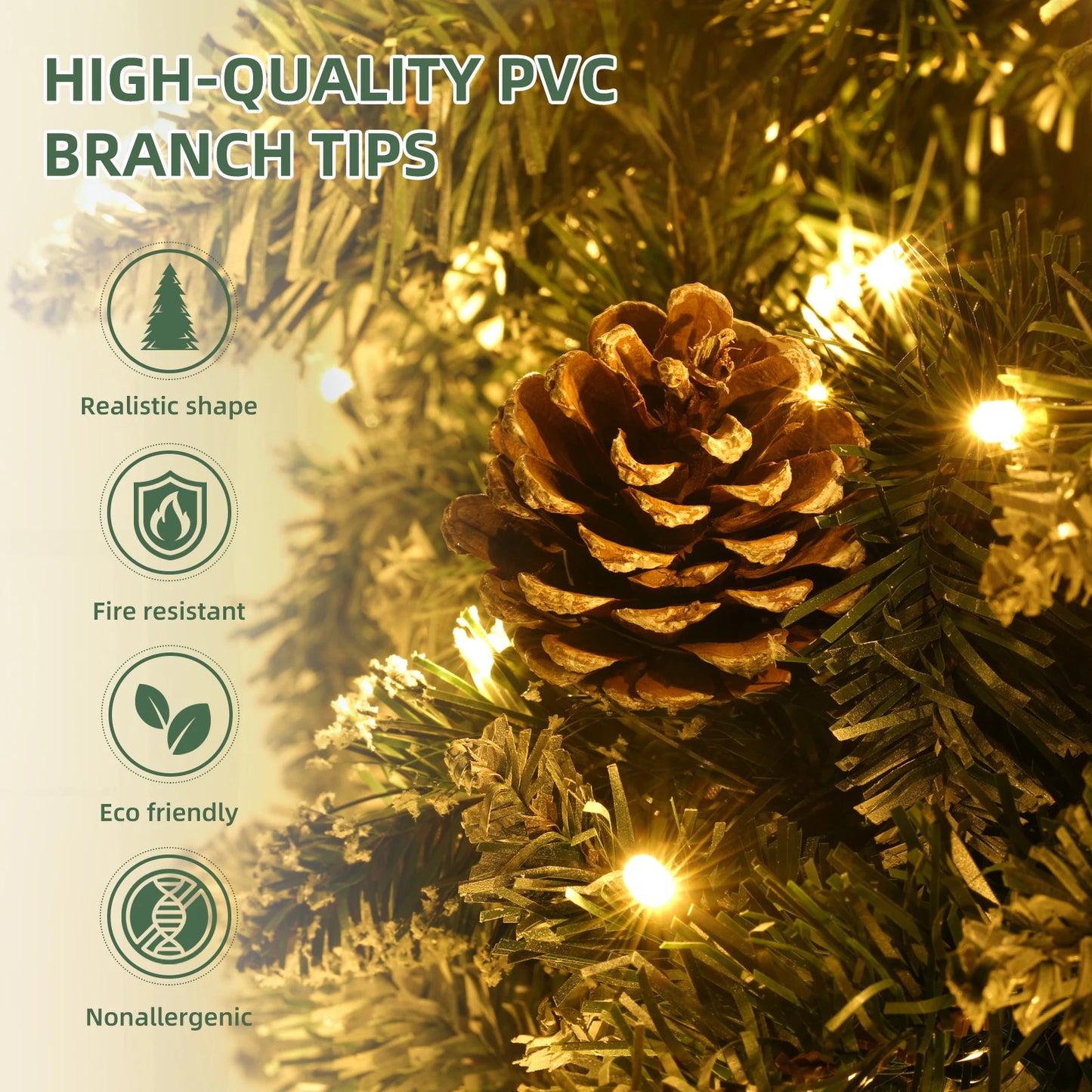 6.5/7.5 Ft Pre-Decorated Pencil Christmas Tree Pre-Lit Holiday Tree with Clear Lights Collapsible for Easy Storage Pinecones 699