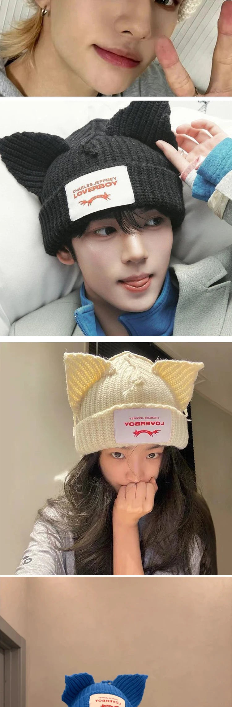 Winter Skullies Hat Unisex Cat Ear Hat Warm Crochet Knitted Hat Costume Beanie Hat Women Christmas Gift Hip-hop Cap Cold Hat