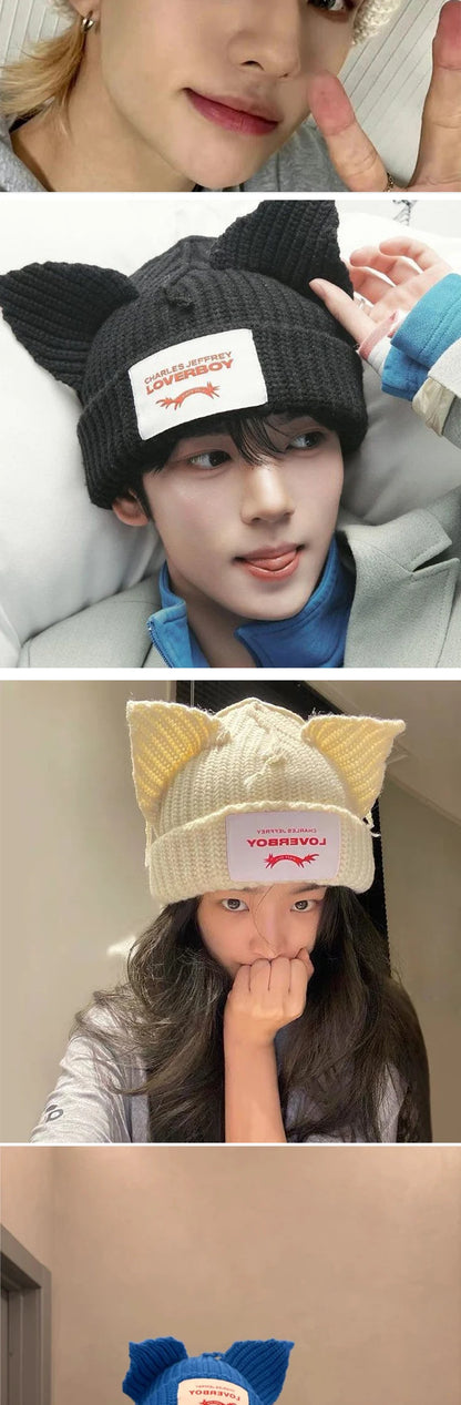 Winter Skullies Hat Unisex Cat Ear Hat Warm Crochet Knitted Hat Costume Beanie Hat Women Christmas Gift Hip-hop Cap Cold Hat