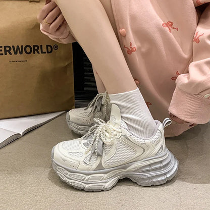 Shoes for Women 2025 New Front Lace-up Women's Vulcanize Shoes Fashion Round Toe Mesh Outdoor Best Seller Breathable Sneakers