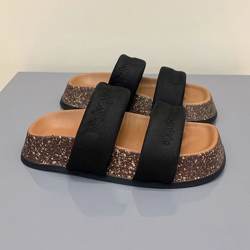 Women's Shoes Alphabet Fashion Casual Slippers 2022 New Summer Thick Bottom Non-slip Medium Heel Sandals for Outer Wear