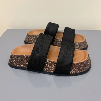 Women's Shoes Alphabet Fashion Casual Slippers 2022 New Summer Thick Bottom Non-slip Medium Heel Sandals for Outer Wear