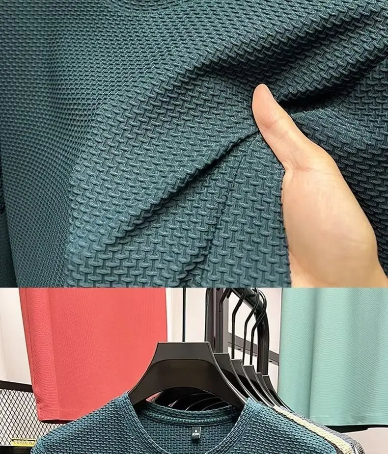 MINISO Bamboo Mesh Ice Silk T-shirt Men's Short sleeved Round Neck New T-sleeved Men's Bottom Shirt Summer Solid Color Men's Top