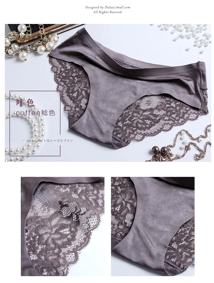 4PCS Luxury Pearl Lace Patchwork Sexy Panties One-piece Seamless Women's Briefs L - 2XL Plus Size