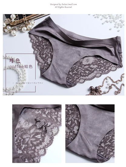 4PCS Luxury Pearl Lace Patchwork Sexy Panties One-piece Seamless Women's Briefs L - 2XL Plus Size