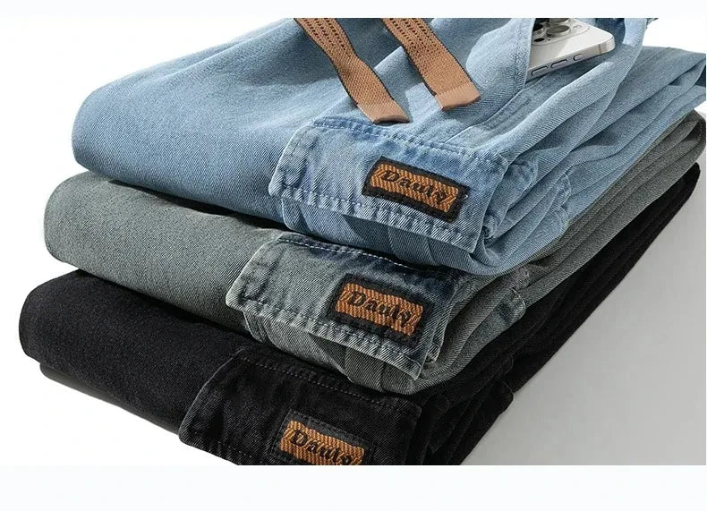 8XL Jeans New Wide Leg Washing Pants Men Trousers Neutral Solid Color Loose Casual Korean Fashion Pocket Plus Size Cargo Pant
