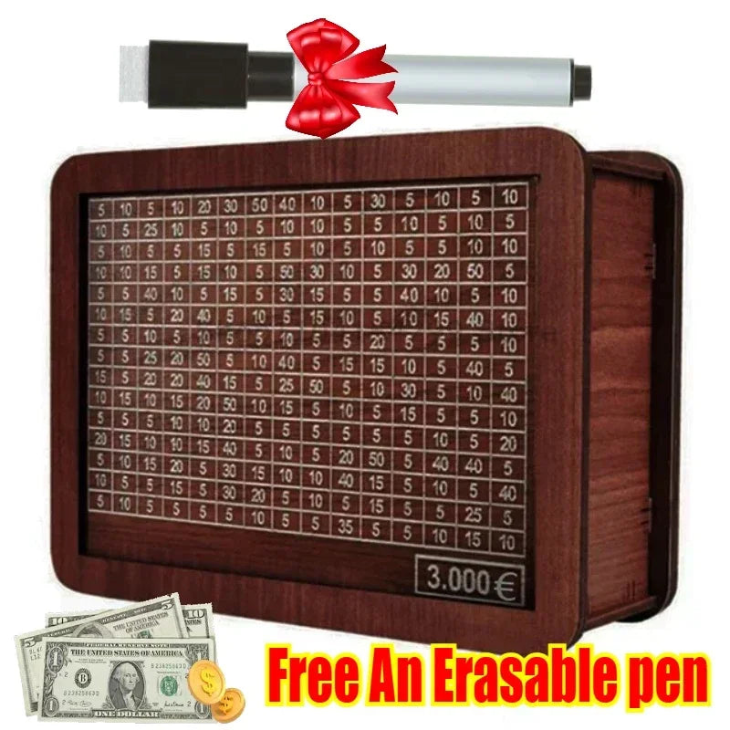 Wooden Piggy Banks, Dollar Cash Boxes, Reusable Assembled Cash Boxes, Home Decorations, with Savings Goals and Figures