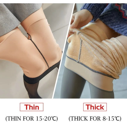 Fleece Thermal Leggings Sexy Translucent Legging Seamless Women High Waist Pantyhose Winter Warm Elasticity Stockings
