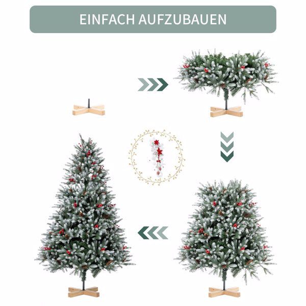 Artificial Christmas Tree 150 cm Densely Filled Branches Premium PE/PVC Christmas Tree with Pine Cones and Red Berries