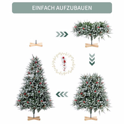 Artificial Christmas Tree 150 cm Densely Filled Branches Premium PE/PVC Christmas Tree with Pine Cones and Red Berries