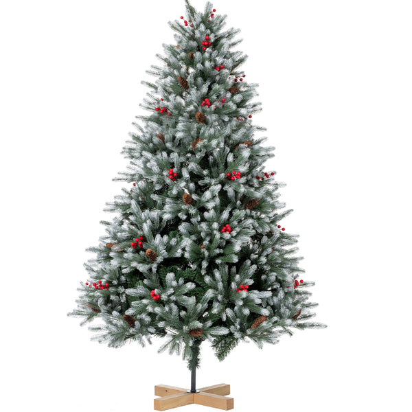 Artificial Christmas Tree 150 cm Densely Filled Branches Premium PE/PVC Christmas Tree with Pine Cones and Red Berries