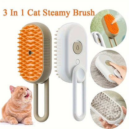 Steam Cat Brush – Foldable 3-in-1 Grooming Tool with Spray, Massage & Hair Removal