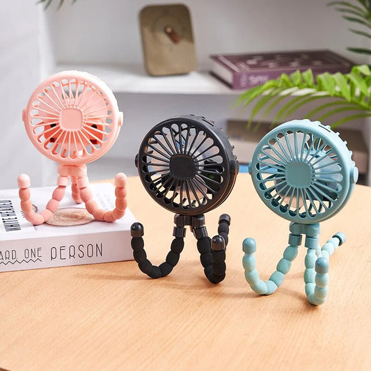 Portable USB Rechargeable Mini Stroller Fan – Multifunctional Octopus Design