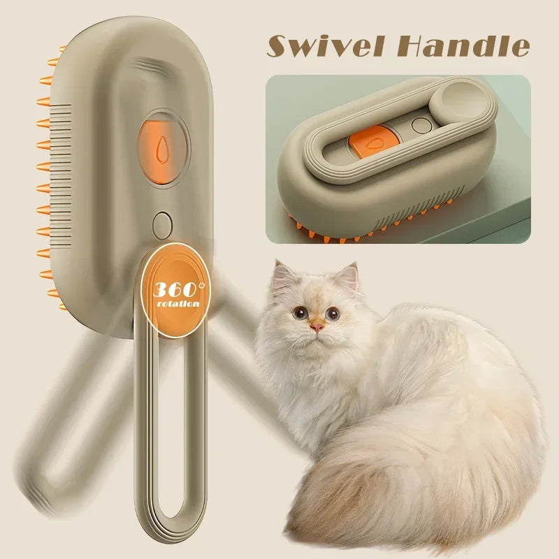 Steam Cat Brush – Foldable 3-in-1 Grooming Tool with Spray, Massage & Hair Removal