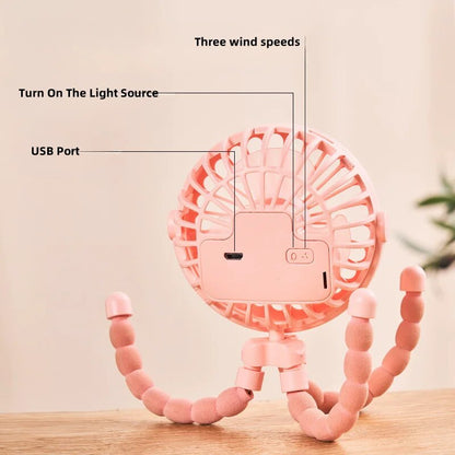 Portable USB Rechargeable Mini Stroller Fan – Multifunctional Octopus Design