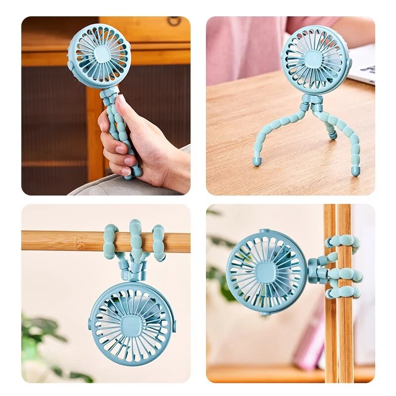 Portable USB Rechargeable Mini Stroller Fan – Multifunctional Octopus Design