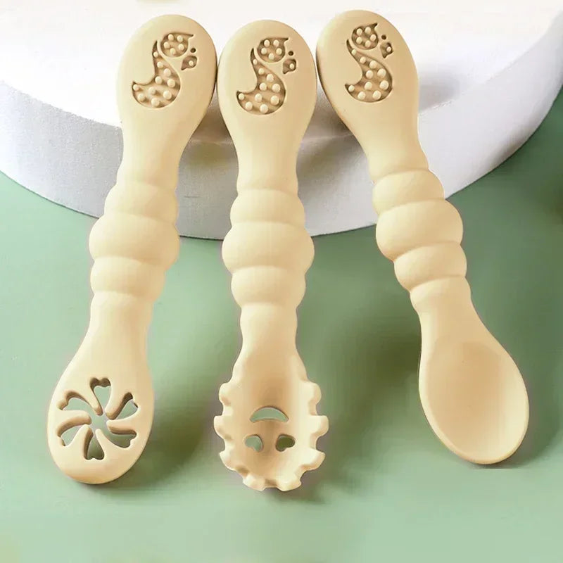3PCS Baby Silicone Feeding Utensils – Fun & Soft Spoon Fork Set for Toddlers Learning to Eat