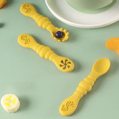 3PCS Baby Silicone Feeding Utensils – Fun & Soft Spoon Fork Set for Toddlers Learning to Eat