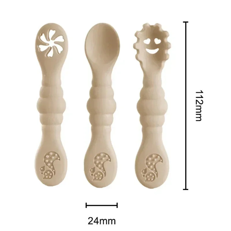 3PCS Baby Silicone Feeding Utensils – Fun & Soft Spoon Fork Set for Toddlers Learning to Eat